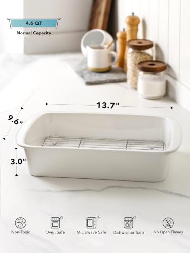 9x13 Ceramic Casserole Dish with 304 Stainless Rack (White / 13.7")