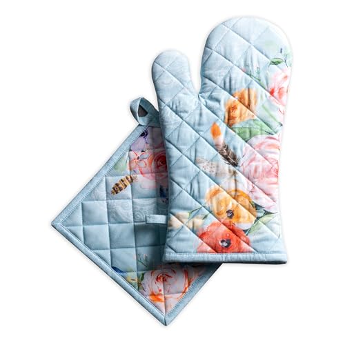 100% Cotton Oven Mitt & Pot Holder Set (077 - Ibiza - Blue / 7.5" x 13" & 8" x 8" (Oven Mitt & Pot Holder))