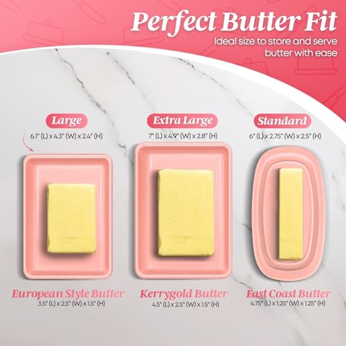 Large Ceramic Butter Dish with Lid for Countertop (Pink / Large)