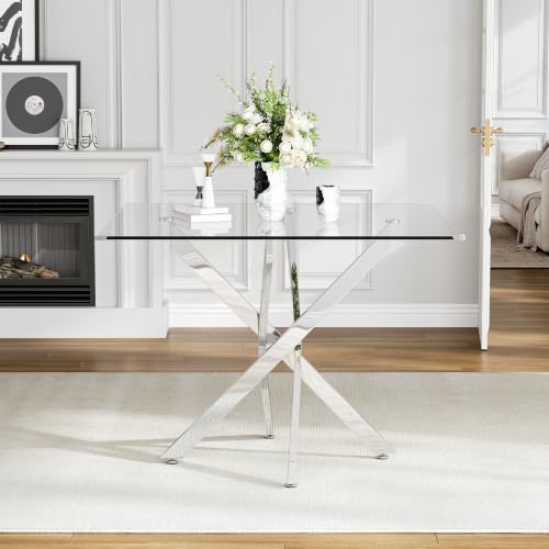 Square Glass Dining Table for 4 (Silver Square Table / 1 Piece)