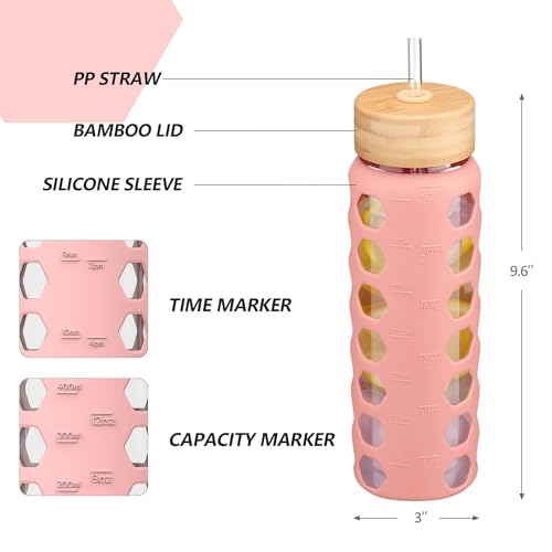 Glass Water Bottle (Pink / 24 Ounces)