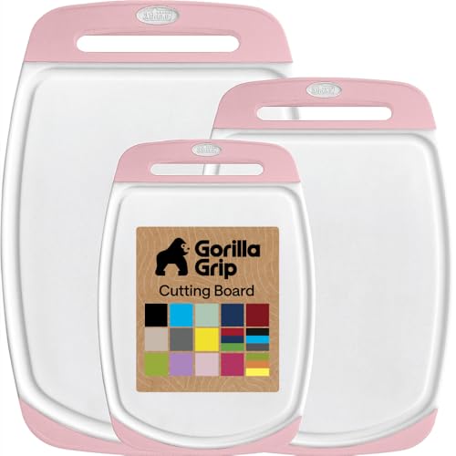 BPA Free Reversible Kitchen Cutting Board (Pink/White / Large (Pack of 3))