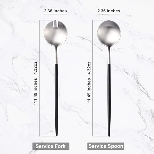Silver Black Salad Serving Utensils (Silver Black)