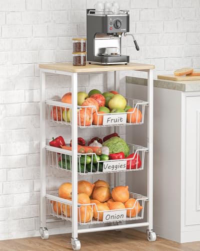 Fruit Vegetable Basket for Kitchen Pantry Storage Organizer (4 Tier / White)