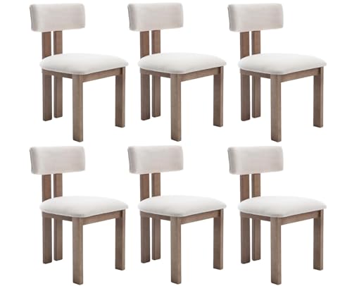 Linen Dining Chairs Set of 6 Modern Farmhouse Kitchen Chairs with Open Slat Back Upholstered Wood Side Chairs for Dining Room (Linen, Beige / 6 CHAIRS)