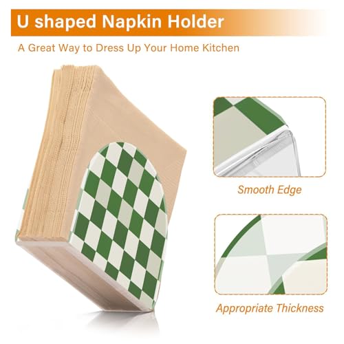 Green White Checkered Pattern Napkin Holder for Table Paper Napkins Holder Acrylic Tissue Dispenser Kitchen Dining Room Bathroom Party Car Decor (NH074 / 4.1x4.9x1.97in)