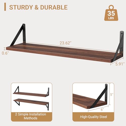 Floating Shelves for Wall (Walnut / 23.62"W x 5.9"D x 5.4"H,Set of 3)