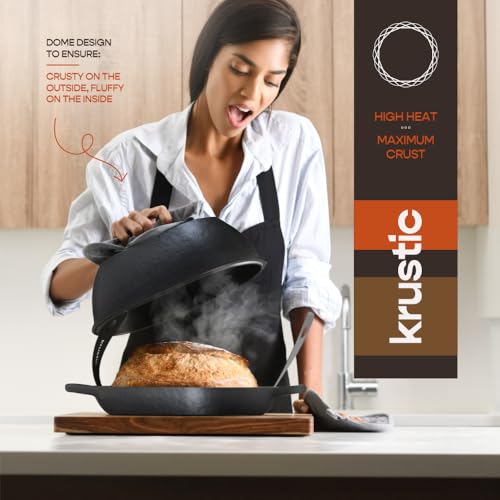 Enameled Cast Iron Dutch Oven for Professional Sourdough Bread Baking (Black)