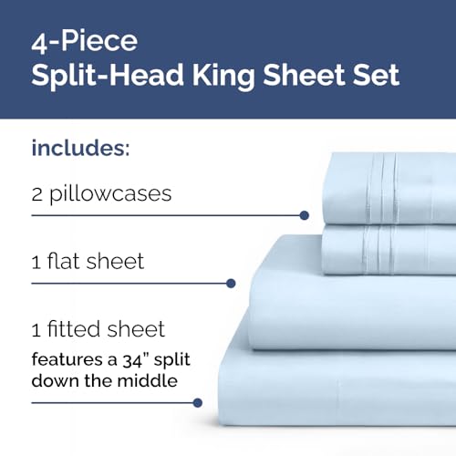 Flex Top Split Head King 4 Piece Sheet Set (24 - Sky Blue / Split Head/Flex Top)