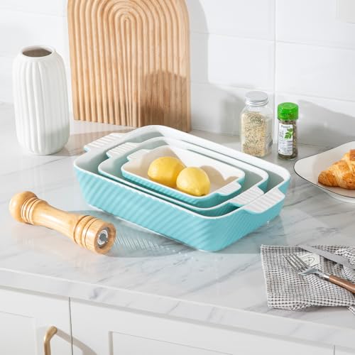 Sweejar Ceramic Baking Dish Set (Turquoise / Set of 3)