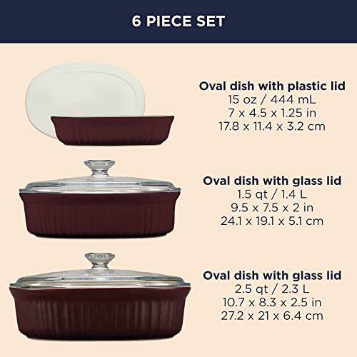 Ceramic Bakeware Set with Lids (French Cabernet / 6 PIECE)