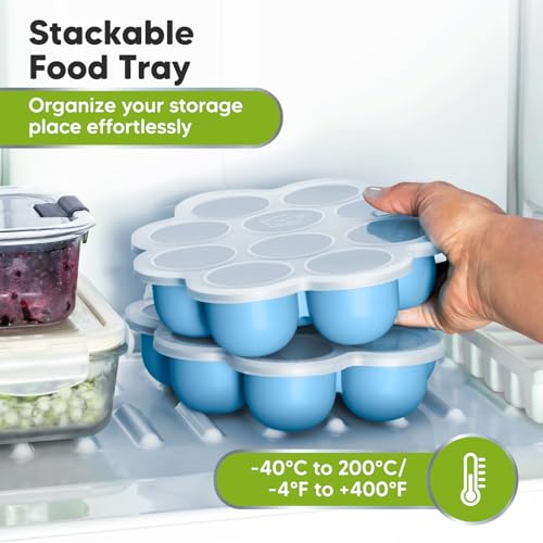 Silicone Food Freezer Trays with Lid (Misty Blue)