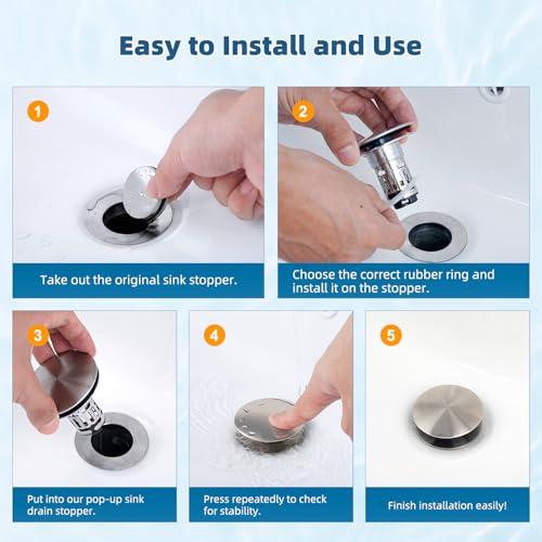 Upgraded 3 in 1 Bathroom Sink Drain Strainer (Brushed Nickel)