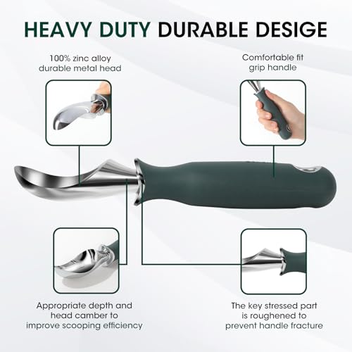 Premium Heavy Duty Ice Cream Scoop with Ergonomic Grip Handle