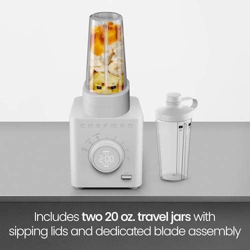 Obliterator 48 oz Countertop Blender for Smoothies (CONCRETE / Power Blender + 2 Travel Jars)