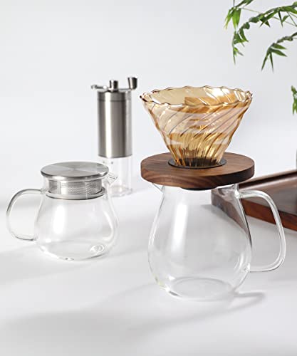 Glass Teapot with Removable Stainless Steel Filter Lid Stovetop & Microwave Safe Borosilicate Glass Kettle for Loose Leaf (24OZ)