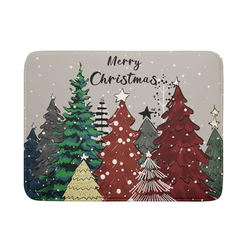 Christmas Trees Dish Drying Mat Winter Holiday Kitchen Dishes Pad 18x24 Inch Absorbent Reversible Fast Dry Draining Rack Pad for Countertop (Christmas Snow Trees / 18" x 24")