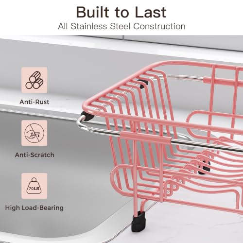 Pink Dish Drying Rack in Sink with Utensil Holder (Pink / For 10"-12"w Sink)