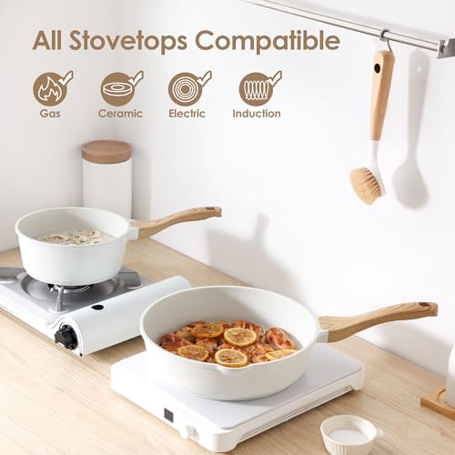16Pcs Ceramic Cookware Set Non toxic (Ceramic White)
