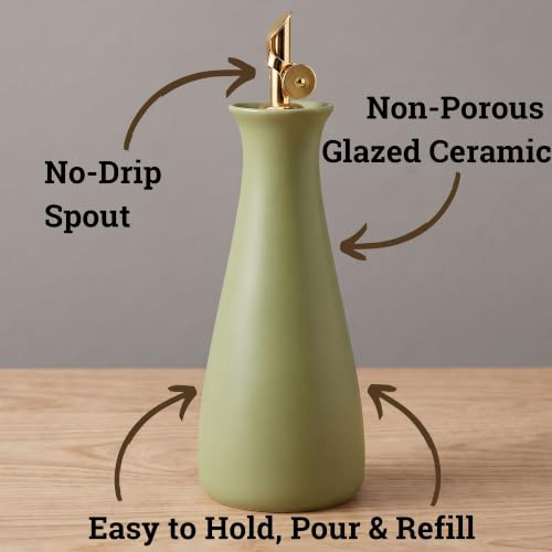 Ceramic Olive Oil Dispenser with Self (Olive)
