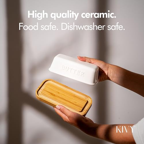 Ceramic butter dish with airtight lid that keeps butter soft (Ceramic - Bamboo)