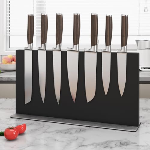 Black Steel Large Magnetic Knife Block (16x8.5 inch Black)