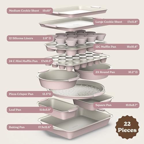 Nonstick Stackable Bakeware Set (Pink - 22 Pcs)