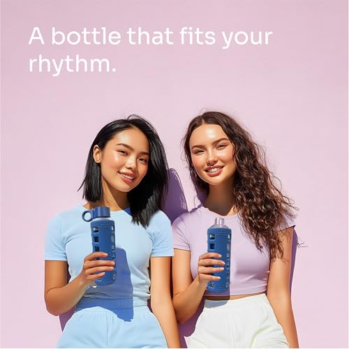 40oz / 32oz / 22oz / 12oz Borosilicate Glass Water Bottle with Time & Volume Markers, Silicone Sleeve, Stainless Steel Lid | Reusable Glass Bottle for Water & Juice (12oz Chinese Porcelain) (Chinese Porcelain (1 Count) / 12 Ounces)
