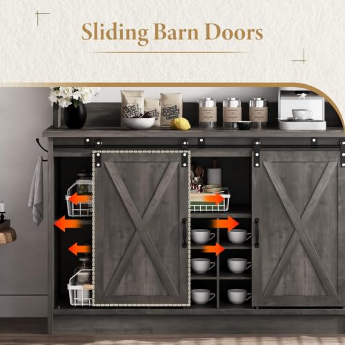 47" Farmhouse Coffee Bar Cabinet with Storage Hutch (47Inch / Grey)