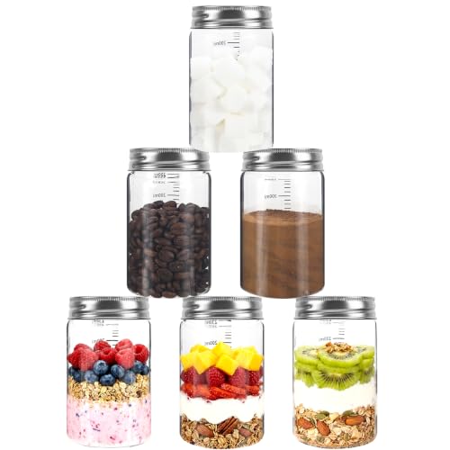 8 oz Small Glass Coffee Jars Spice Jar Round Storage Canister with Wooden Lid Clear Glass Food Jar for Pantry Sugar Tea Coffee Bean Spice Nuts Cookies Bath Salts (8oz/250ml-6pcs-B)