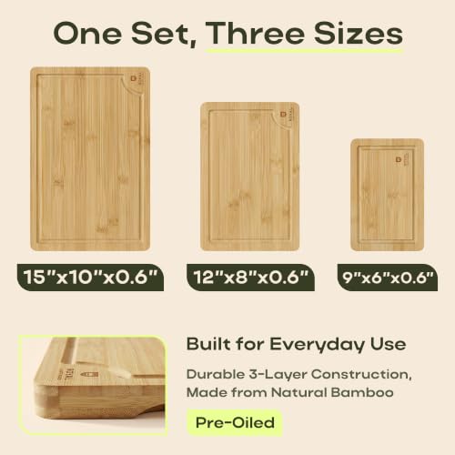 Wooden Cutting Boards for Kitchen Meal Prep & Serving (3-Piece / Natural)