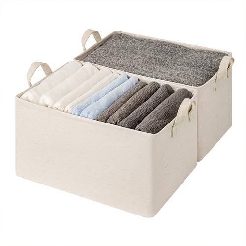Linen Closet Storage Bins (Beige（Cotton-linen） / 19" L x 13 ¼" W x 11" H)
