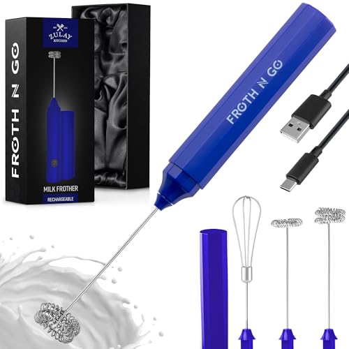 Zulay Froth N Go Milk Frother (Fusion Royal Blue / Rechargeable Frother)