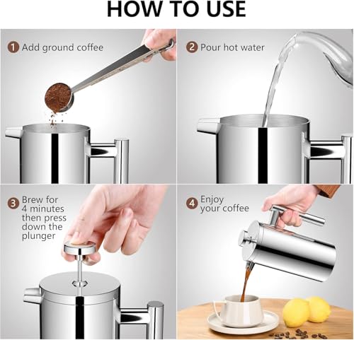 French Press Coffee Maker (20 oz / Silver)