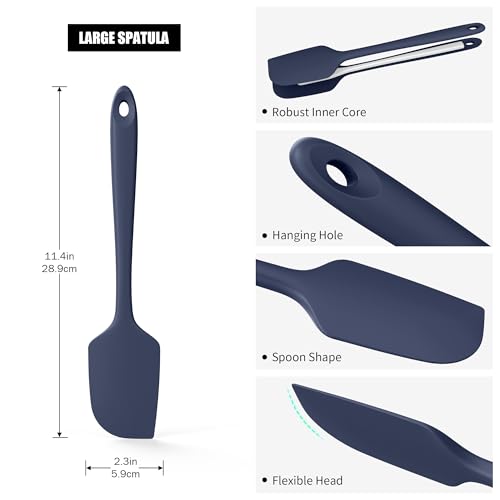 600°F Heat Resistant Silicone Large Spatula (11.4in (Flat Spatula) / Navy Blue)