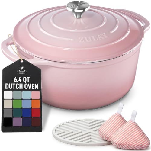 6.4QT Enameled Cast Iron Dutch Oven Pot with Lid (Pink / 6.4 Quart)