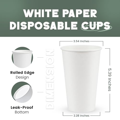 Paper Cups 16 oz 200 Pack for Coffee & Tea Made in USA (16oz - 200 Count)