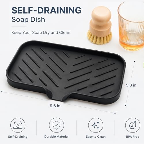 Silicone Soap Dish with Drain Spout (Black / M(9.6"×5.3"))