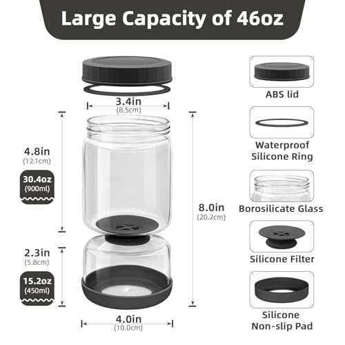 Glass Pickle Jar with Strainer Flip (46oz Smoky Grey Pickle jar)