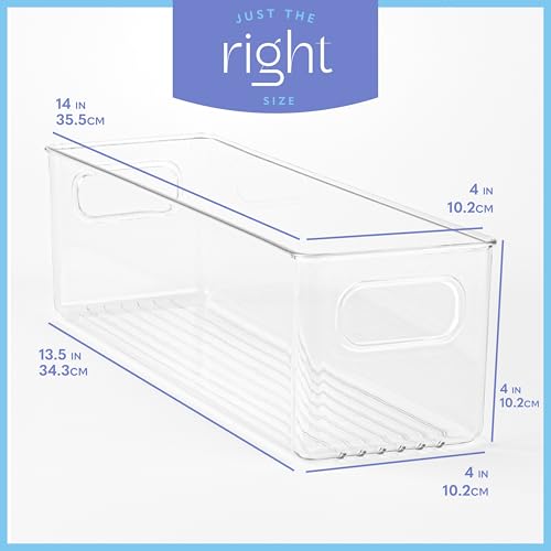 Plastic Food Storage 6 Pack Clear Container Bin with Handles for Organizing Kitchen (6 Count)
