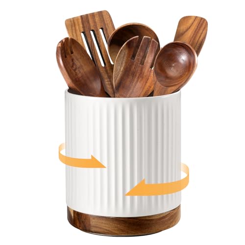 360° Rotating Extra Large Cooking Utensil Holder (White Stripes / 7.6 Inch)