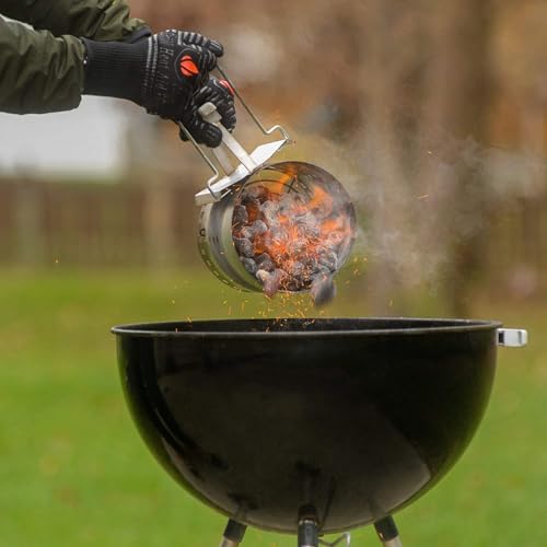 Grill Gloves Heat Proof for Men Grilling BBQ Heat Resistant Gloves (Gray / Mid Cuff - Large Palm)