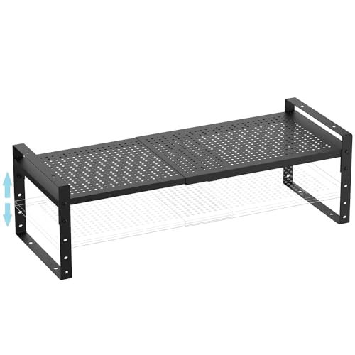 Expandable Shoe Rack Stackable Metal Pantry Storage Shelves Stand Adjustable Height Cabinet Shelf Organizer Racks Spice Shelving (Black / 1PACK/BLACK/MEDIUM)