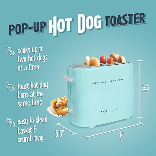 Pop Up 2 Hot Dog and Bun Toaster With Mini Tongs (Aqua)