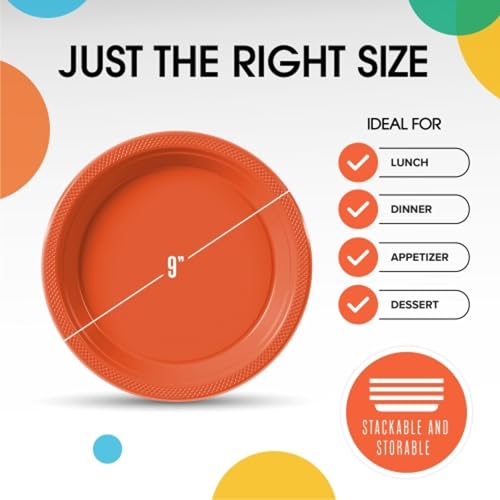 Sturdy Orange Plastic Plates 9" Party Plates 100 Pcs (9 inch / Orange)