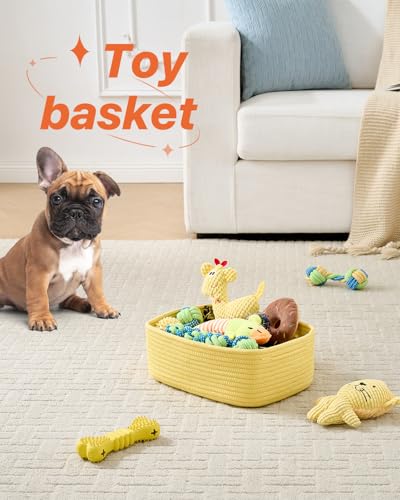 Small Woven Storage Basket for Organizing (Yellow / 12"L x 8"W x 4.5"H)