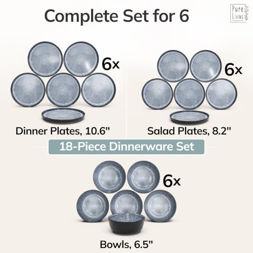 18 Piece Stoneware Dinnerware Set for 6 (Dark / Smoke Blue / Set for 6 (18pcs))