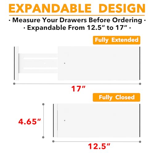 Bamboo Dresser Drawer Dividers 6 Pack (4.65''H, 12.5''-17''L / WHITE)