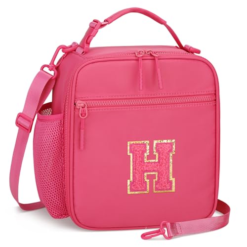 Initial Insulated Lunch Bag for Girls Kids (Rosy Red / H)