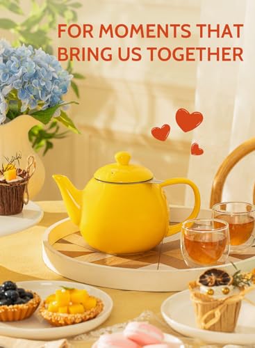 Teapot Porcelain Tea Pot with Stainless Steel Infuser (Yellow / 27oz (with infuser))